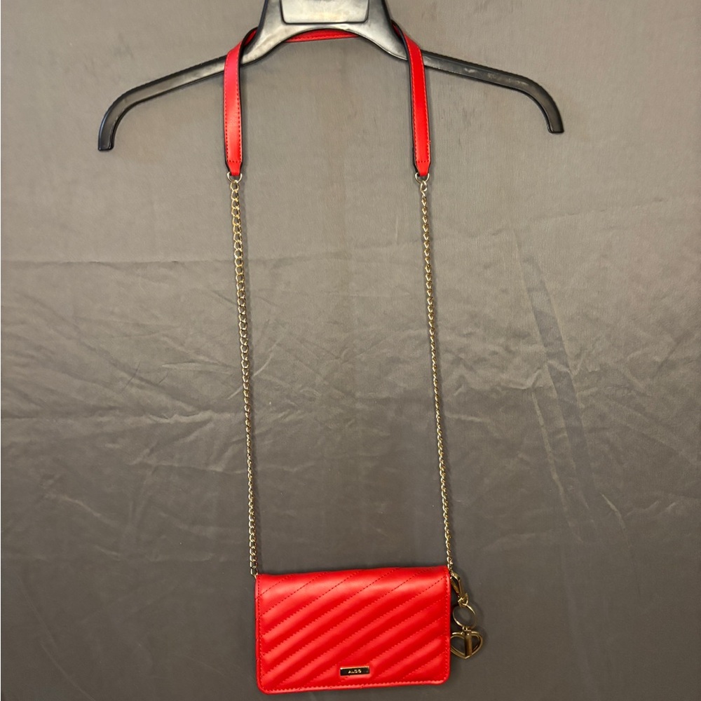 Aldo Red Quilted Crossbody Bag with Gold Chain